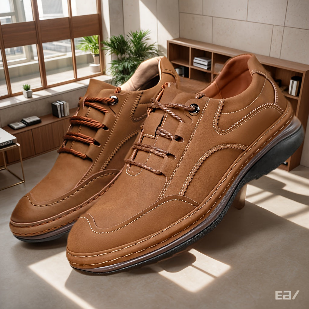 Scarpe da Uomo in Vera Pelle per Business Casual, Scarpe da Allenamento Sportivo, Scarpe da Trekking e Viaggio all'Aperto, Scarpe Basse, Scarpe da Guida, Design con Lacci in Pelle Tinta Unita, Comode e Pratiche per Tutte le 4 Stagioni, Suola Spessa Antisc