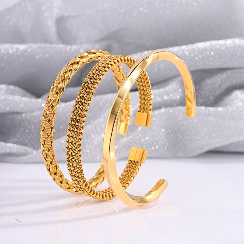 3pcs Braccialetti in Acciaio Inossidabile 304 Placcati Oro 18K - Design Sportivo Minimalista Unisex, Gioielli Resistenti per Uomo e Donna