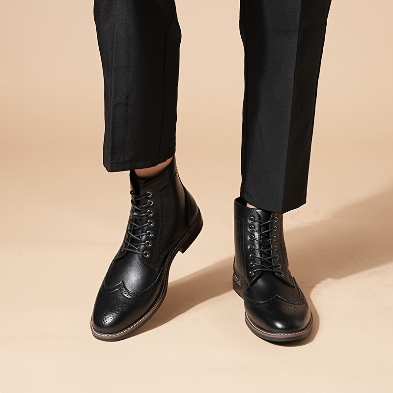 Stivali con lacci da uomo, stivaletti e stivali alti, design a punta d'ala, motivo brogue, scarpe Oxford e Derby, stivali neri e marroni, stile casual vintage britannico, comodi e resistenti, adatti per tutte le stagioni