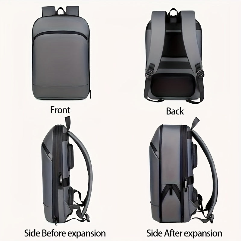 Zaino espandibile in stile business, similpelle, cerniera liscia resistente, borsa per laptop multi-pad, zaino casual, adatto per il pendolarismo quotidiano, viaggi di lavoro all'aperto, regalo ideale per le vacanze, opzioni nero, grigio scuro, grigio chi