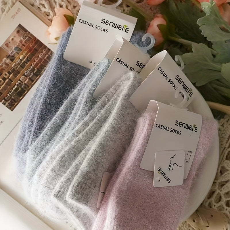 3 Paia di Calzini Autunnali e Invernali da Donna, Calze a Mezza Gamba da Donna, Spesse e Calde in Autunno e Inverno, Calze Tinta Unita e Design Versatile per il Pendolarismo! Calzini Antifreddo e Morbidi per Autunno e Inverno!, Calze Lunghe da Donna
