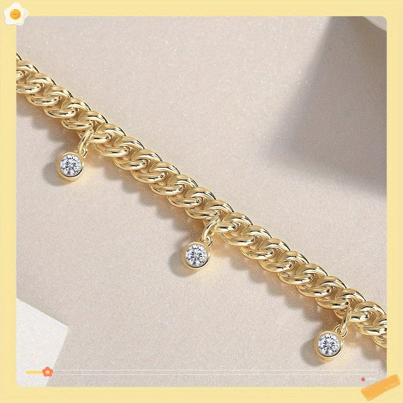 925 Argento Incastonato Moissanite Oro Circolare Taglio Moda Catena Cubana Pendente Braccialetto per Uomini e Donne, Gioielli Scintillanti per Tutti i Generi, Regalo di Natale, Regalo di Halloween, Regalo di Anniversario, Miglior Regalo per Coppie