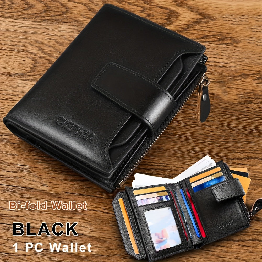 1pz Portafoglio Uomo CIEPHIA in Vera Pelle - Blocco RFID Antifurto, Marrone Scuro (Dark Tan), con Chiusura a Zip, 17 Tasche per Carte, Scomparto Monete e Finestra ID – Multi-Compartimenti Resistente ed Elegante Ideale come Regalo di San Valentino, Festa d