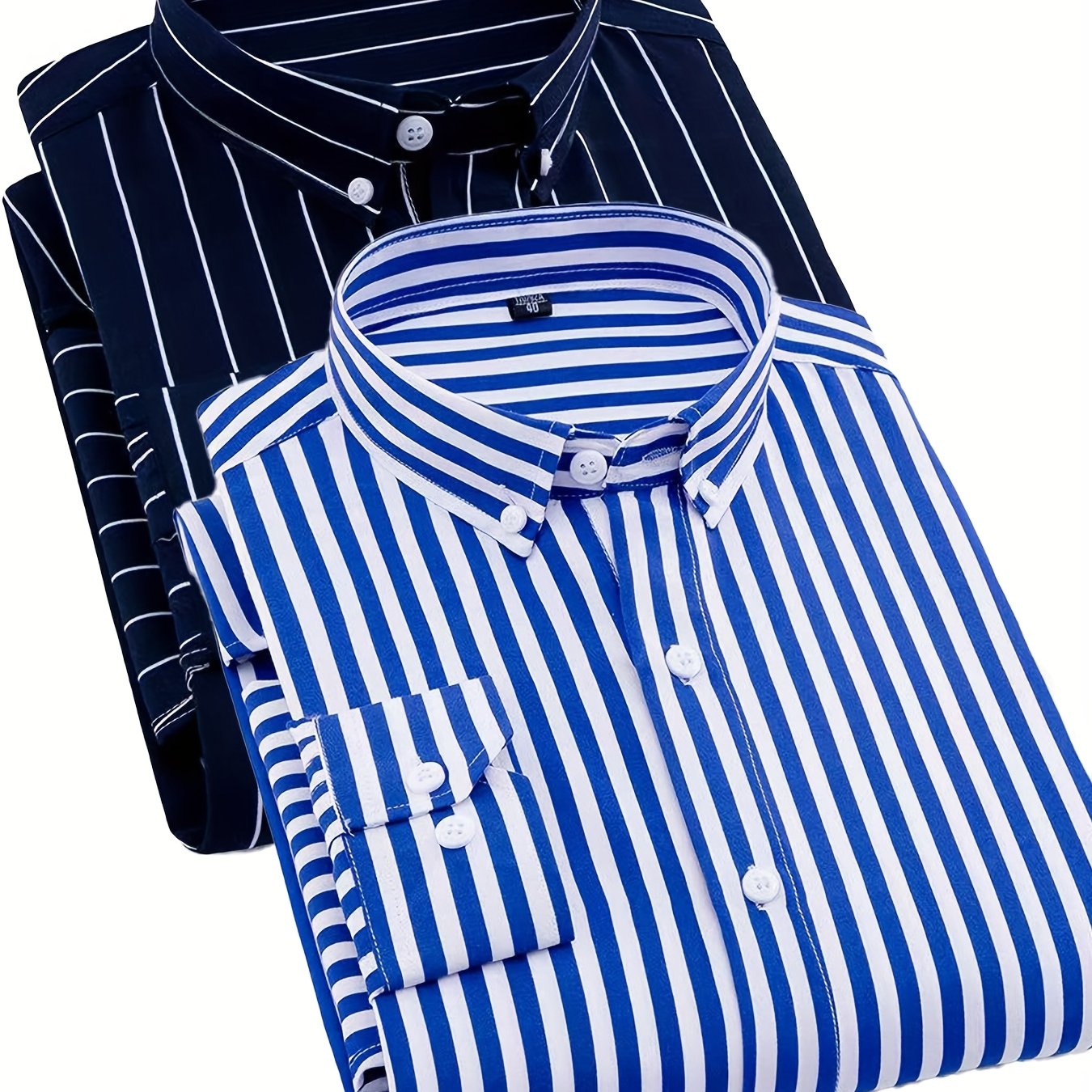 1+1pz Camicia Uomo a Righe con Maniche Lunghe - Colletto Casual, Tessuto Leggero, Ideale per Vacanze al Mare, Appuntamenti e Regali, Top Classico a Righe