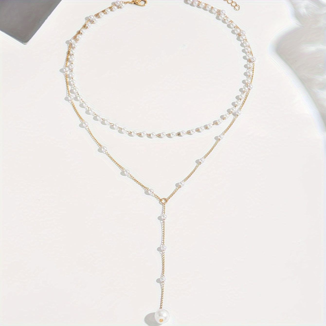 1pezzo Collier Elegante a Doppio Strato con Perle Finte e Fiocchi - Stile Vintage, Lega di Zinco, Conteggio di Perline Regolabile per Indossare Ogni Giorno e in Occasione, Accessorio per Tutte le Stagioni