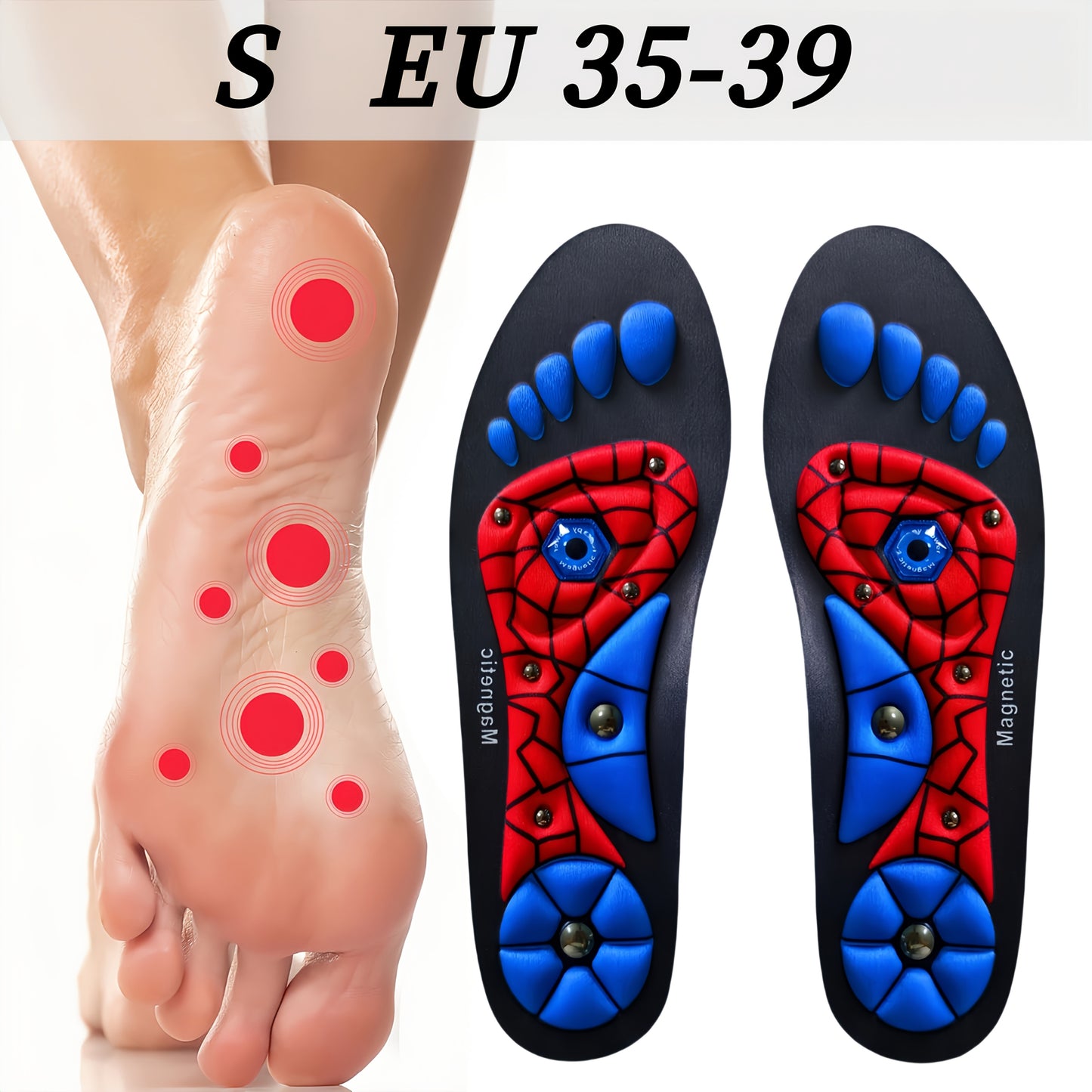 1 Paio di Solette Magnetiche Massaggianti in EVA Antiscivolo con Cuscino Ammortizzante e Traspiranti per Uomo e Donna, Supporto Arco Plantare Lifestyle