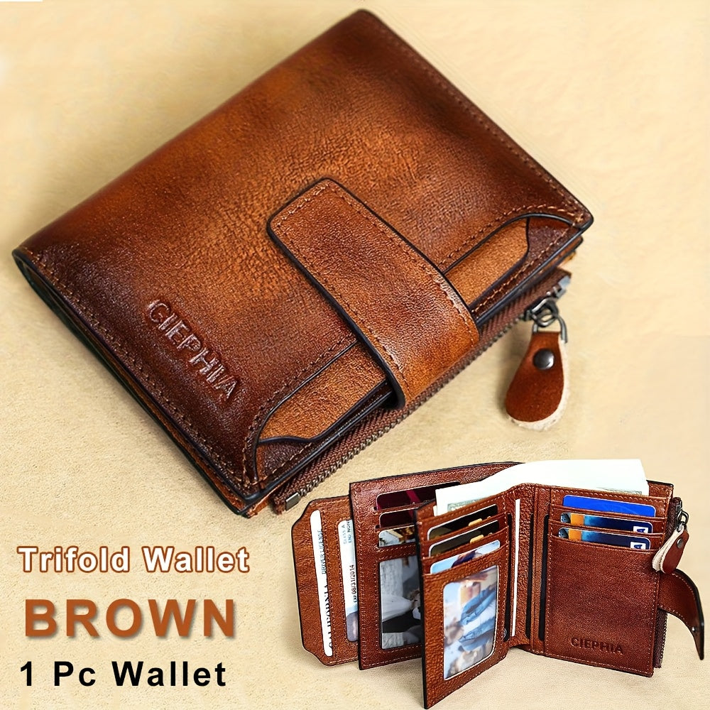 1pz Portafoglio Uomo CIEPHIA in Vera Pelle - Blocco RFID Antifurto, Marrone Scuro (Dark Tan), con Chiusura a Zip, 17 Tasche per Carte, Scomparto Monete e Finestra ID – Multi-Compartimenti Resistente ed Elegante Ideale come Regalo di San Valentino, Festa d