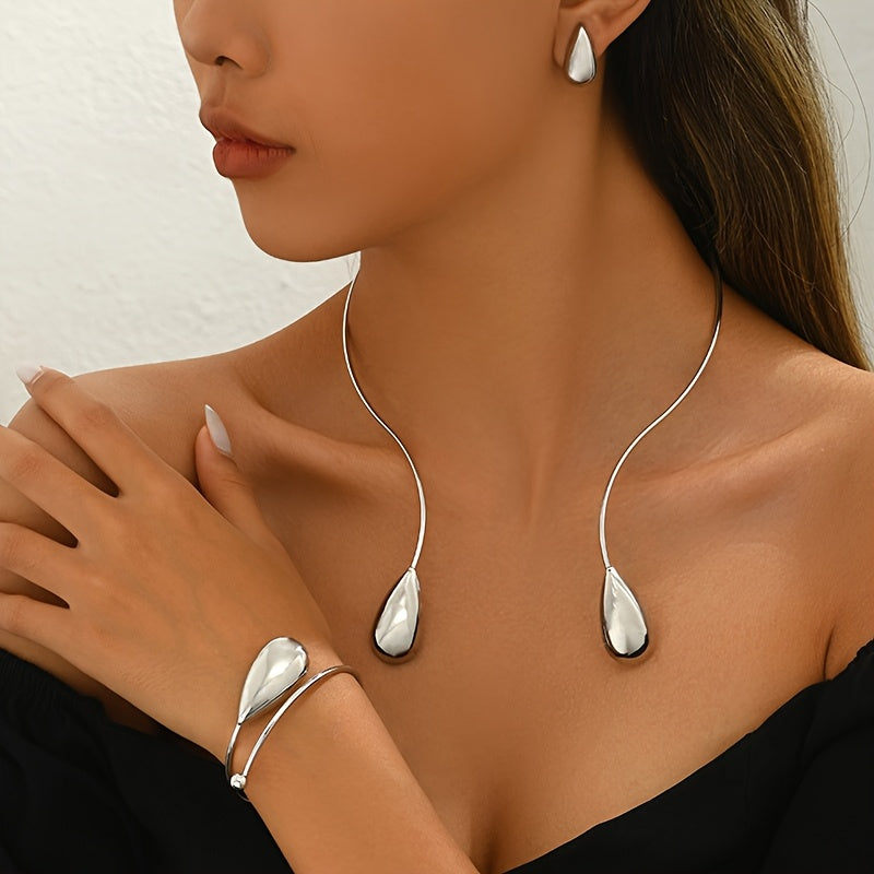 4 Pezzi Set di Orecchini a Goccia Eleganti Geometrici Lucidi, Bracciale e Collana per Donne