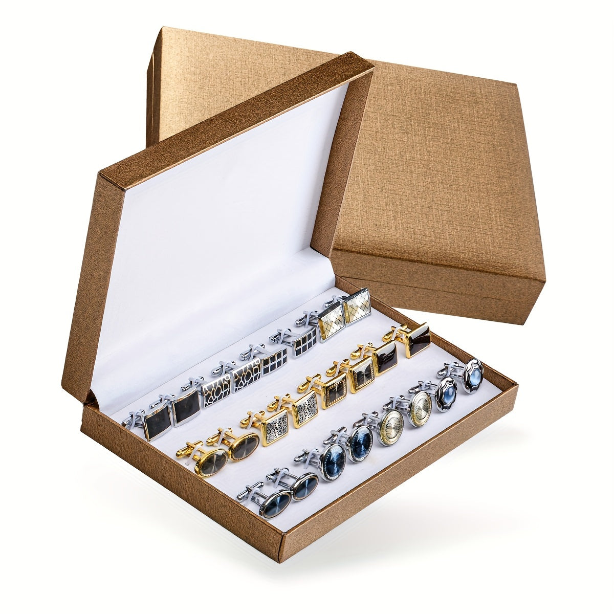Set di 12 paia di gemelli da polsino da uomo - Eleganti gemelli in ferro intrecciato con dettagli a spirale e settoriale, perfetti come regalo per Natale, Ringraziamento, Festa del papà, include confezione regalo, gemelli da polsino per uomo, regalo per u
