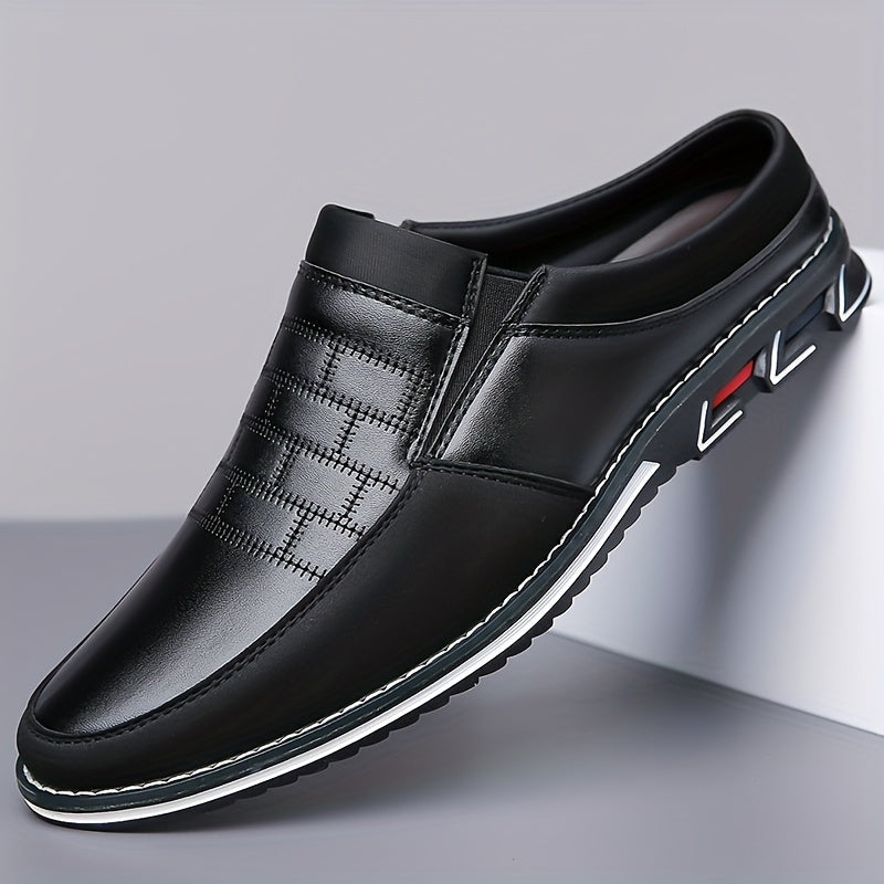 Stile vintage retrò, pantofole comode e antiscivolo da uomo di grandi dimensioni, tomaia in PU, suola in gomma, fodera in PU, adatte per uomo, chiusura slip-on, design a tinta unita.