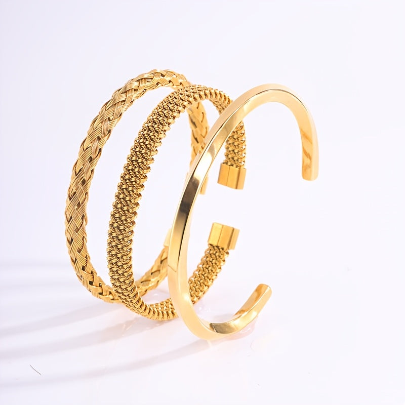 3pcs Braccialetti in Acciaio Inossidabile 304 Placcati Oro 18K - Design Sportivo Minimalista Unisex, Gioielli Resistenti per Uomo e Donna