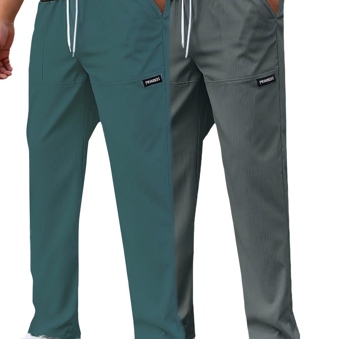 Pantaloni da lavoro casual da uomo a gamba dritta - Poliestere leggero, vita con coulisse, stile primavera/estate, opzioni bianco e blu navy, abbigliamento da lavoro casual | Pantaloni a gamba dritta | Tessuto in poliestere