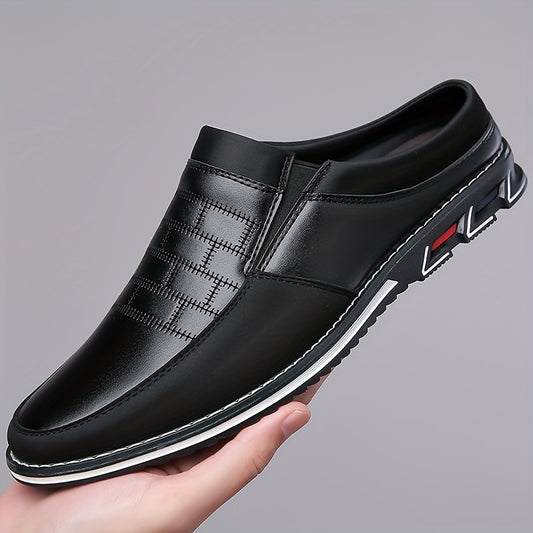 Stile vintage retrò, pantofole comode e antiscivolo da uomo di grandi dimensioni, tomaia in PU, suola in gomma, fodera in PU, adatte per uomo, chiusura slip-on, design a tinta unita.