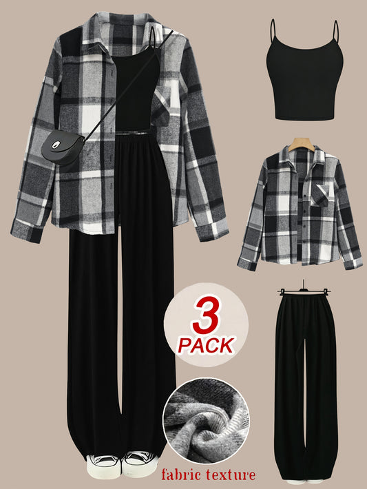 Set da donna elegante 3 pezzi, giacca da maglia in pile con pantaloni casual e giacca a maniche corte 3 pezzi, abito da tempo libero per tutti i giorni