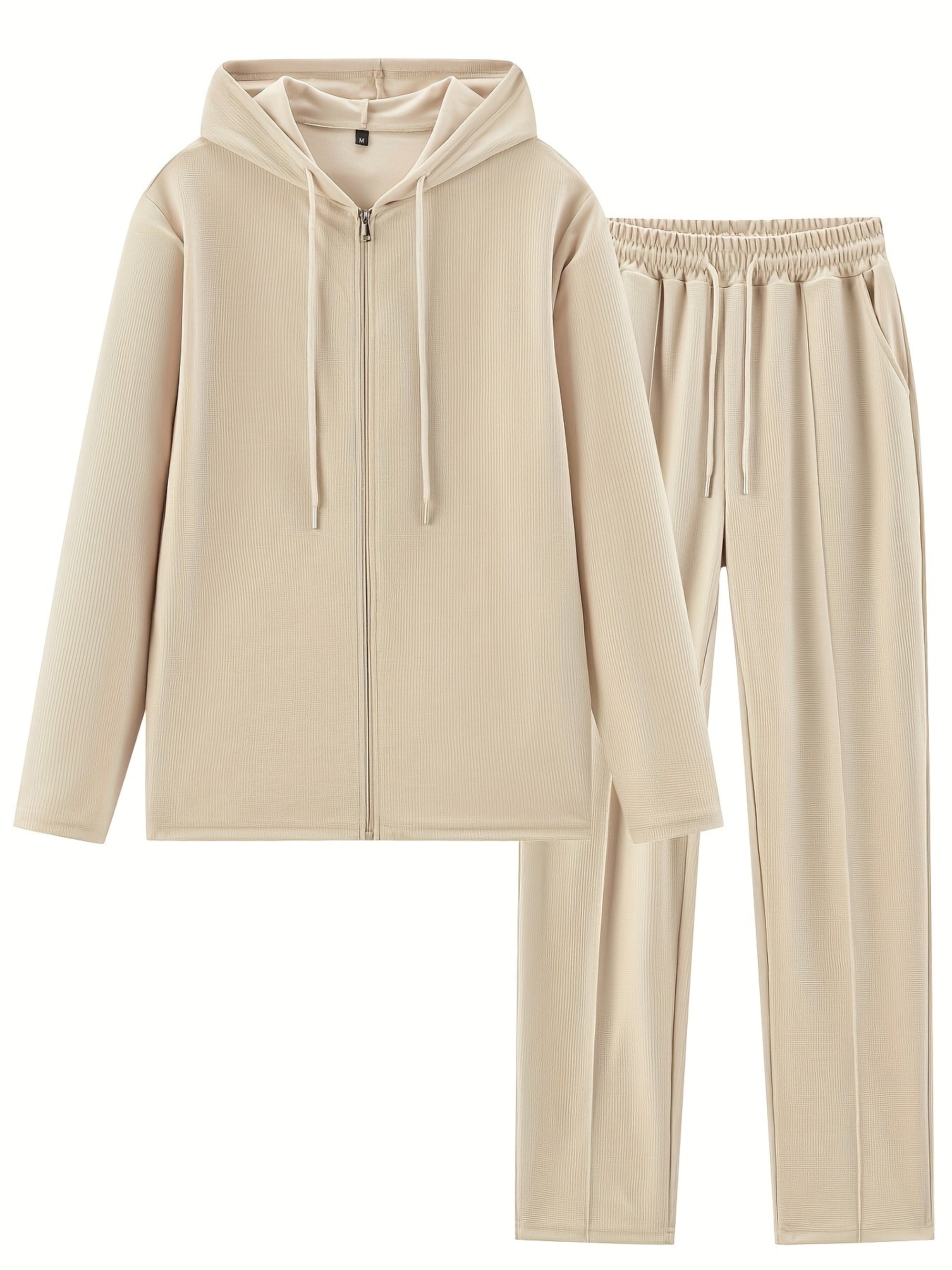 Set di 2 pezzi per uomo con cardigan con cappuccio e zip e pantaloni con coulisse - Pullover casual a maniche lunghe con tasche frontali, colore solido, outfit comodo per la primavera/autunno, abbigliamento per la primavera/autunno | Pullover con cappucci
