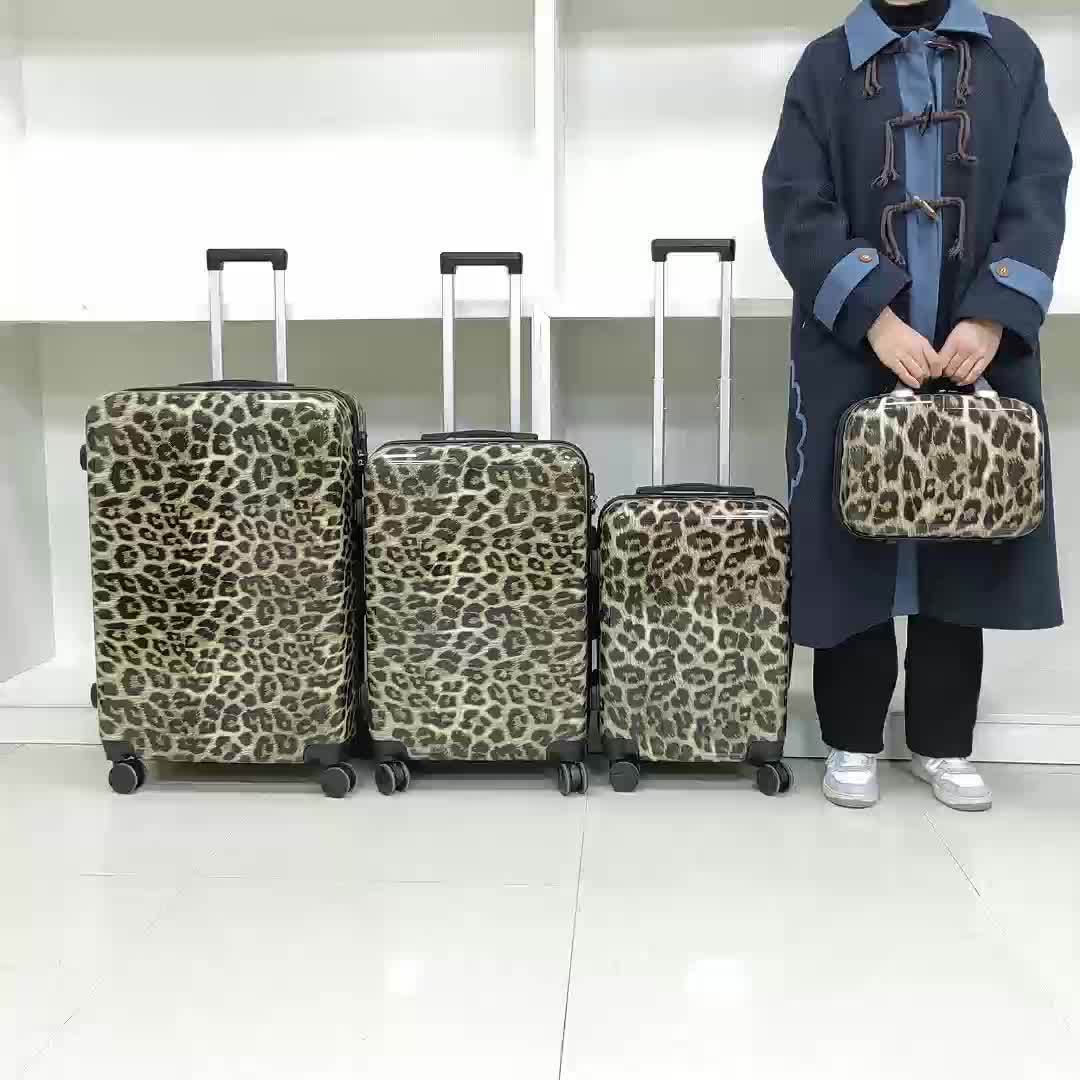 Valigia con Motivo Leopardo 14+20+24+28 14+20 Pollici con Ruote Girevoli a 360°, Borsa a Mano in Materiale ABS+pz, Confezione Regalo per Compleanno