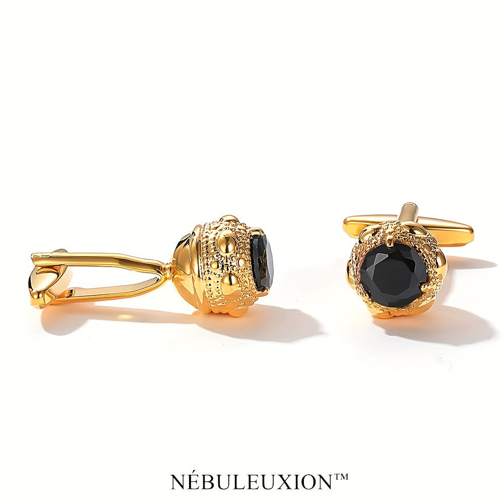 2pz Miglior Regalo e Set di Gemelli di Lusso Leggero Premium con Zirconia Nera | Gemelli da Camicia Francese | Gemelli per Matrimonio/Banchetto/Cerimonia/Affari