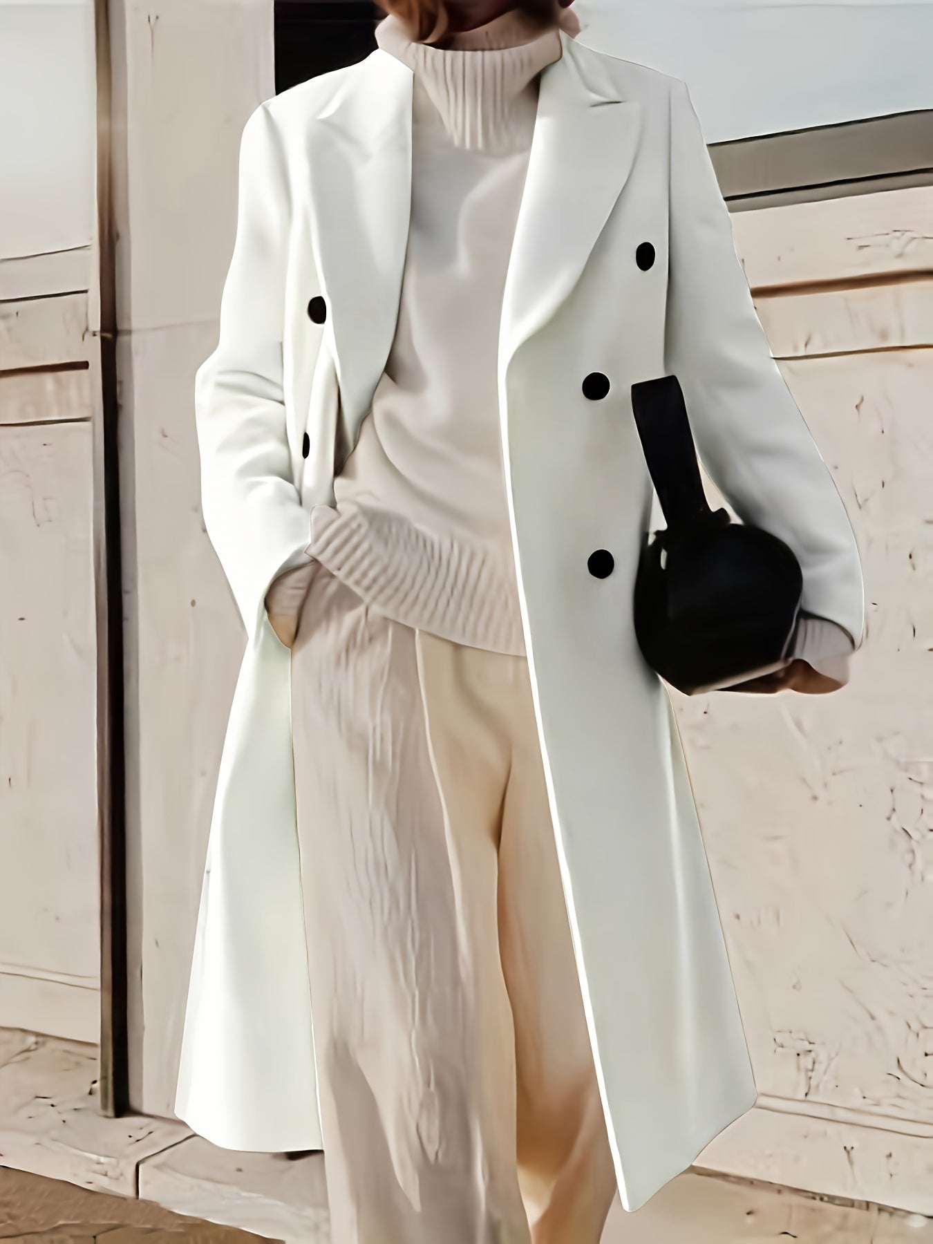 Double Breasted Lapel Overcoat, Elegant Long Sleeve Outwear For Fall & Winter, Women's Clothing