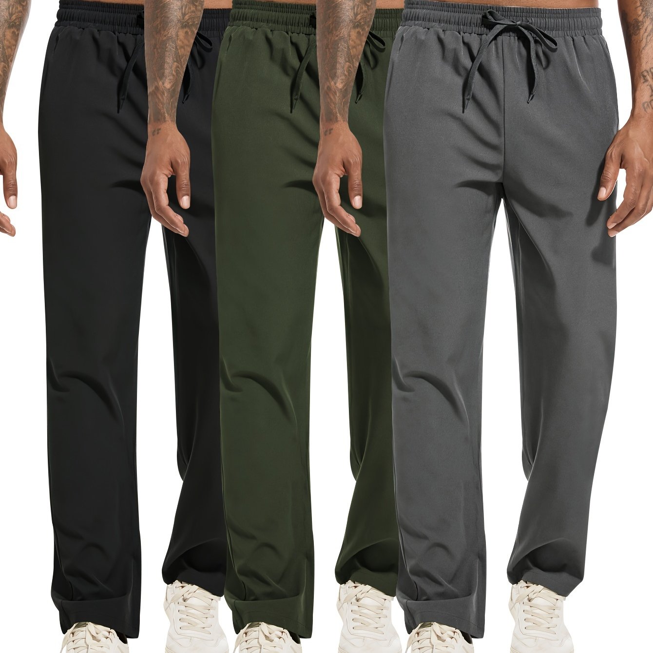Pantaloni sportivi da uomo a tinta unita, 3 pezzi, con coulisse, casual, comodi, larghi, per attività all'aperto, in tessuto per esterni