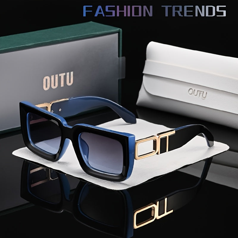 OUTU Retro Casual Stile Vintage Quadrato Occhiali da Uomo con Tempie Scolpite in Metallo, Adatti per Varie Occasioni.