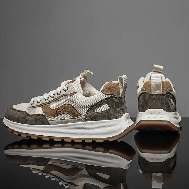 Sneakers da uomo in rete traspirante - Leggeri, resistenti agli odori, casual e da corsa con suola in gomma morbida, design bianco e marrone per abbigliamento casual, attività all'aperto e uso quotidiano, scarpe da ginnastica, calzature da esterno, scarpe