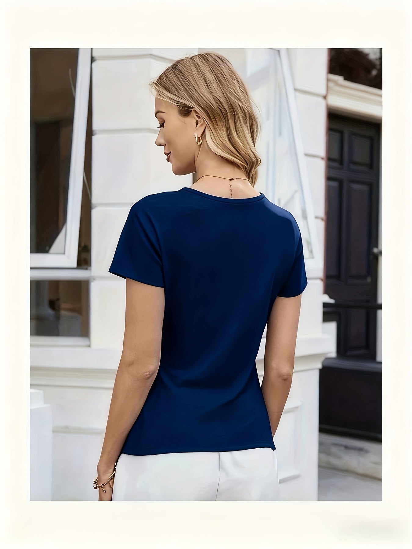 Women's Elegant Tie-Waist T-Shirt - Black Formal & Casual Blouse, Adjustable Waistband Slim Fit Top for Everyday Special Occasions - Spring/Summer Women's Clothing, Round Neckline, Sophisticated Style