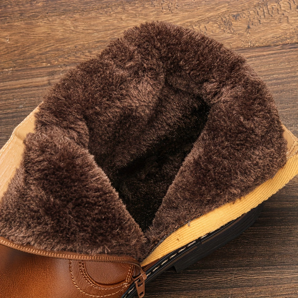 Stivali Termici Da Uomo Con Cerniere, Stivali Foderati In Pelliccia Sintetica, Scarpe Da Passeggio Casual, Stile Preppy