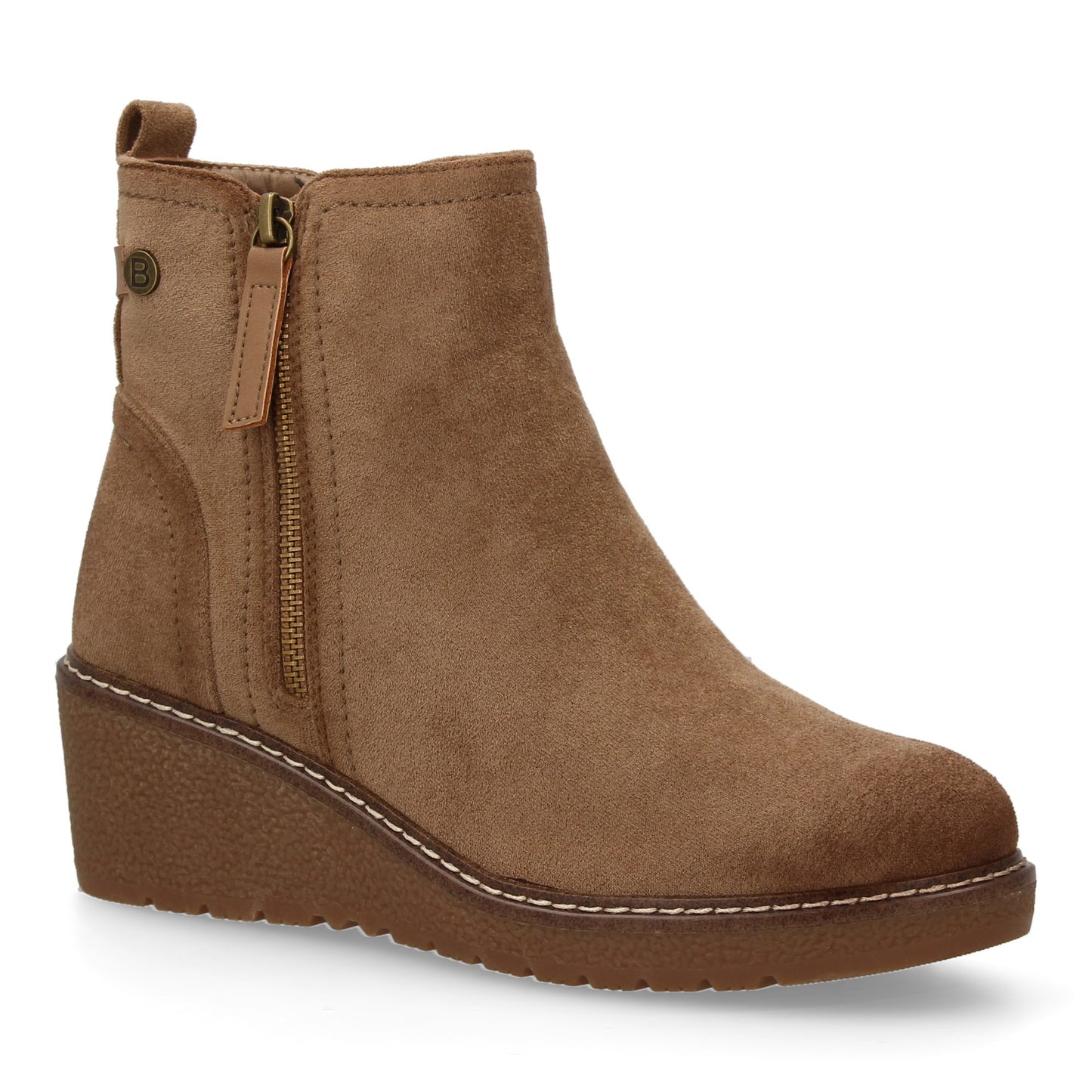 Stivaletto con Zeppa Donna, Design Comodo ed Elegante. Dettagli Cuciti con Chiusura a Cerniera e Linguetta Posteriore. Perfetto per Autunno e Inverno