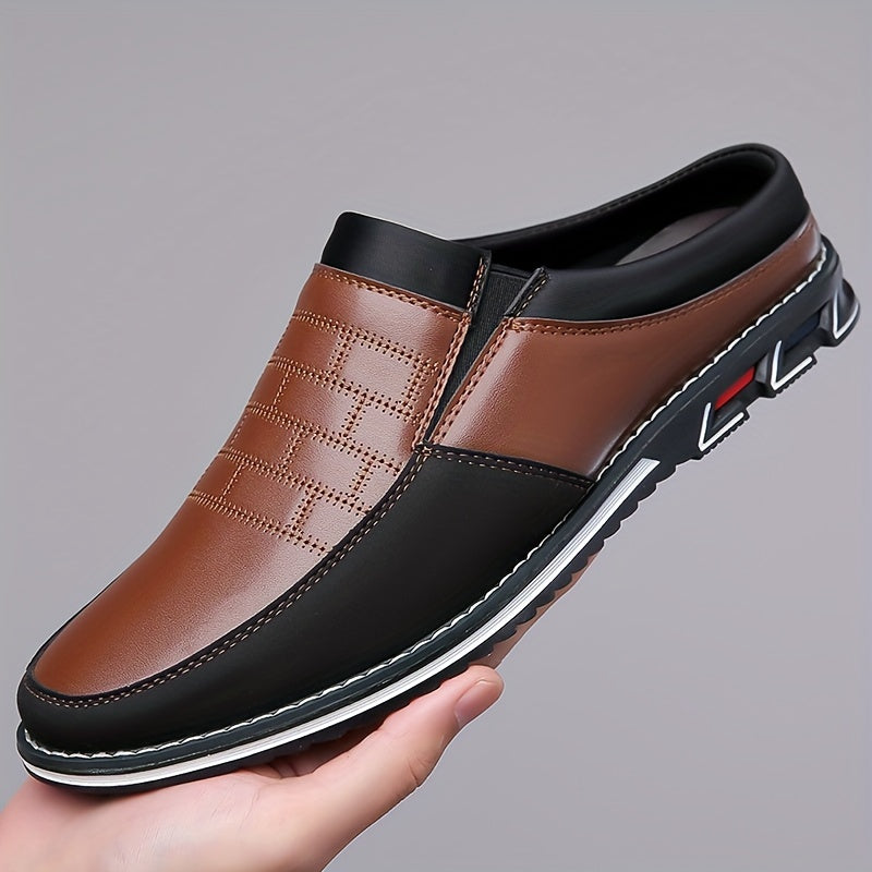 Stile vintage retrò, pantofole comode e antiscivolo da uomo di grandi dimensioni, tomaia in PU, suola in gomma, fodera in PU, adatte per uomo, chiusura slip-on, design a tinta unita.