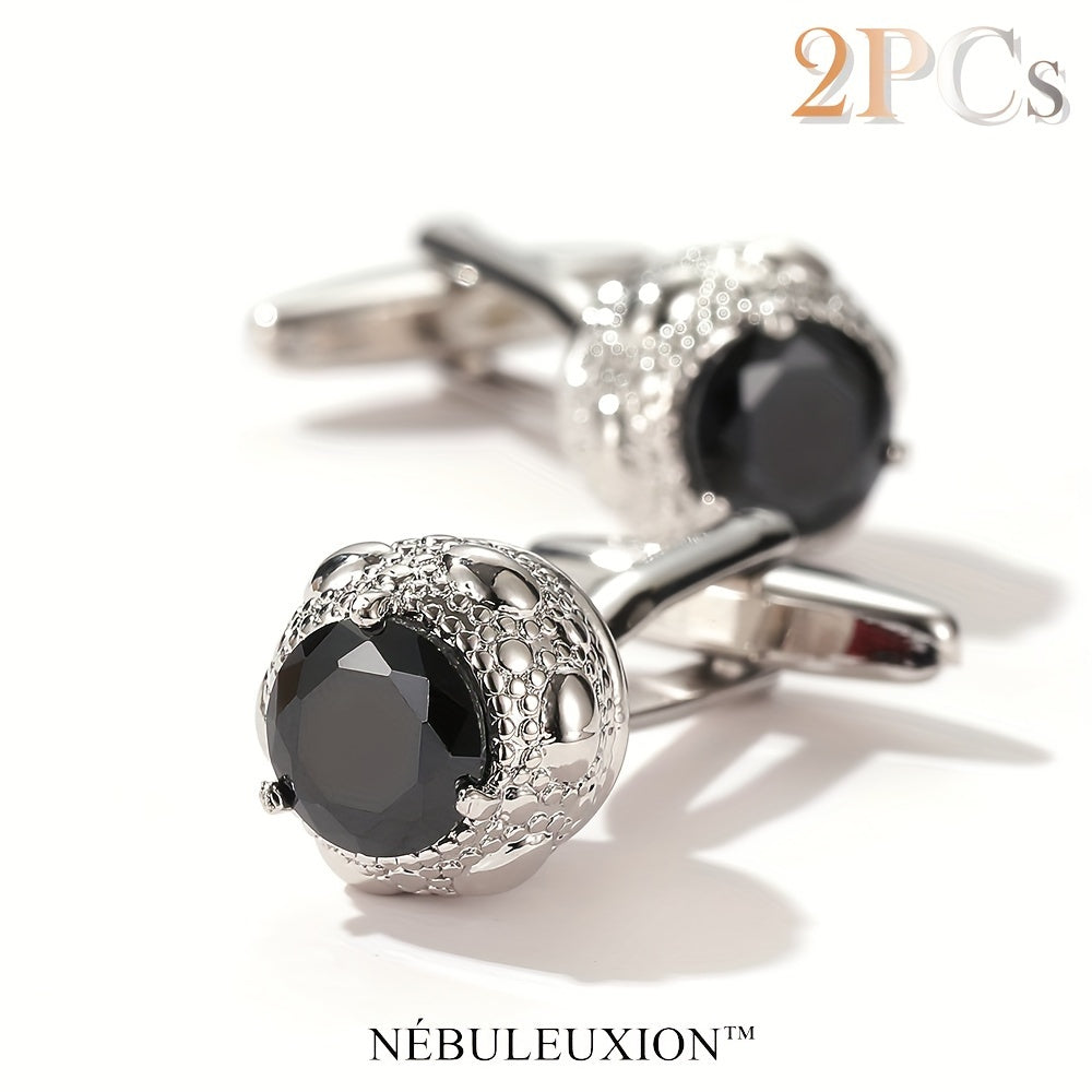 2pz Miglior Regalo e Set di Gemelli di Lusso Leggero Premium con Zirconia Nera | Gemelli da Camicia Francese | Gemelli per Matrimonio/Banchetto/Cerimonia/Affari