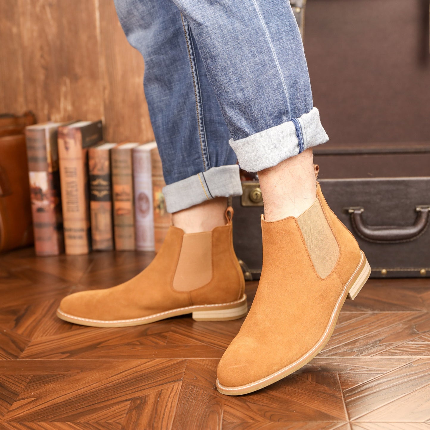 Stivaletti Chelsea da uomo in pelle scamosciata, suola in gomma antiscivolo resistente, scarpe comode e durevoli per uomo