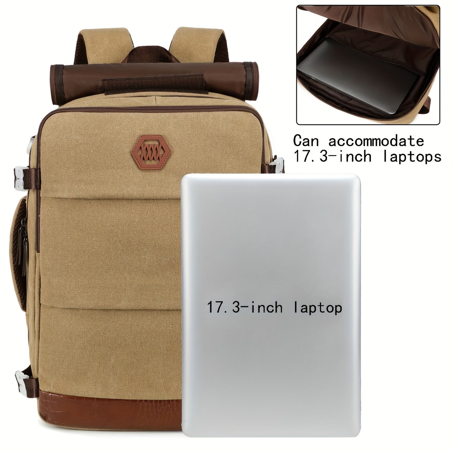 Zaino da Viaggio Approvato dalle Compagnie Aeree con Porta di Ricarica USB, Scomparto per Scarpe e Custodia per Laptop da 99,8 cm - Borsone Leggero per Università Uomini e Donne, Design Marrone & Beige, Spallacci Regolabili, Tasche Multiple, Solo Lavaggio