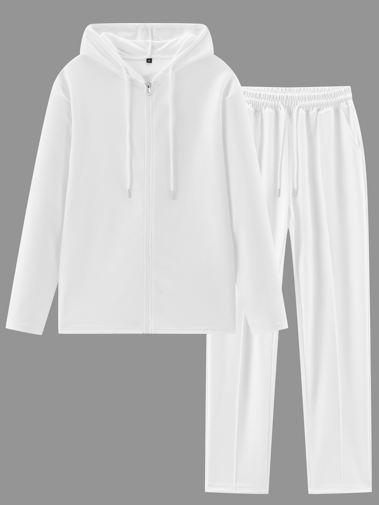 Set di 2 pezzi per uomo con cardigan con cappuccio e zip e pantaloni con coulisse - Pullover casual a maniche lunghe con tasche frontali, colore solido, outfit comodo per la primavera/autunno, abbigliamento per la primavera/autunno | Pullover con cappucci