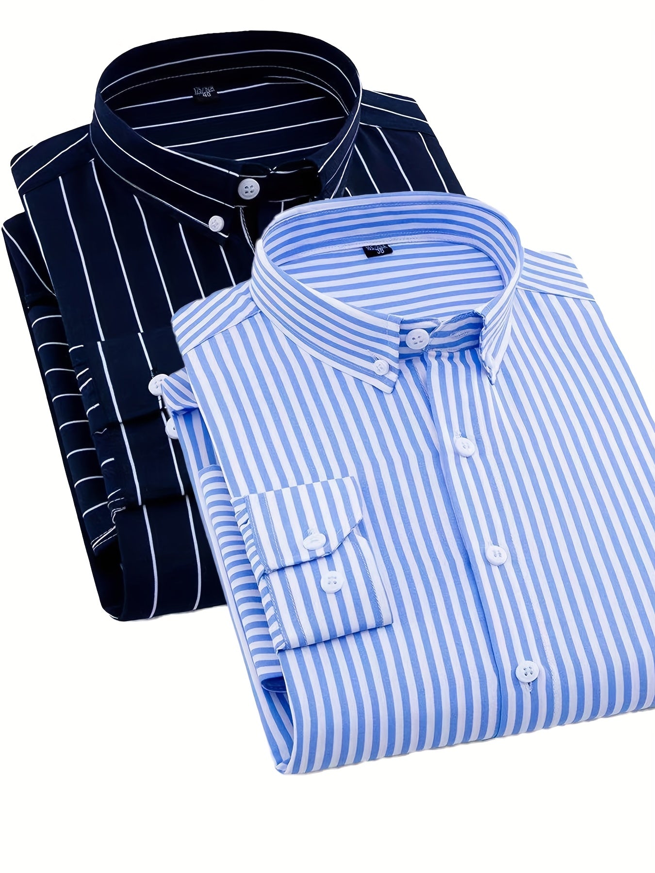 1+1pz Camicia Uomo a Righe con Maniche Lunghe - Colletto Casual, Tessuto Leggero, Ideale per Vacanze al Mare, Appuntamenti e Regali, Top Classico a Righe
