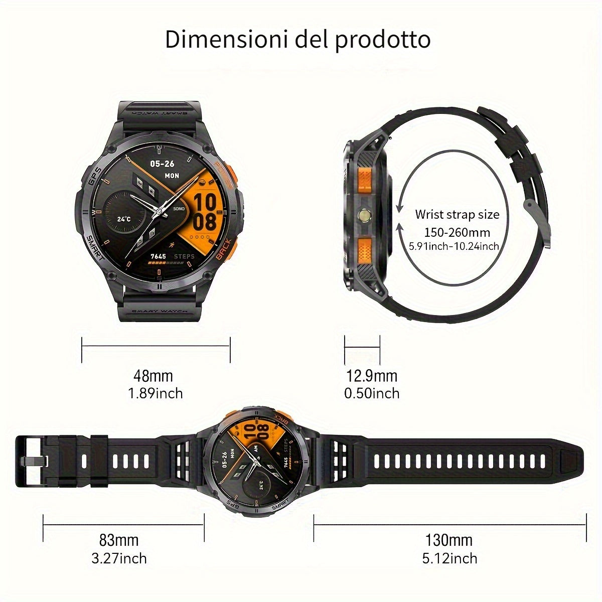 Smart Watch con posizionamento GPS reale, grande capacità di batteria, schermo touch HD AMOLED da 1,43 pollici, chiamata wireless, modalità sportiva, torcia LED, smart watch da esterno