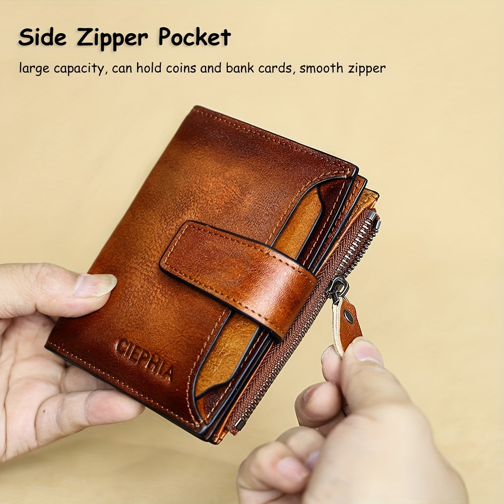 1pz Portafoglio Uomo CIEPHIA in Vera Pelle - Blocco RFID Antifurto, Marrone Scuro (Dark Tan), con Chiusura a Zip, 17 Tasche per Carte, Scomparto Monete e Finestra ID – Multi-Compartimenti Resistente ed Elegante Ideale come Regalo di San Valentino, Festa d