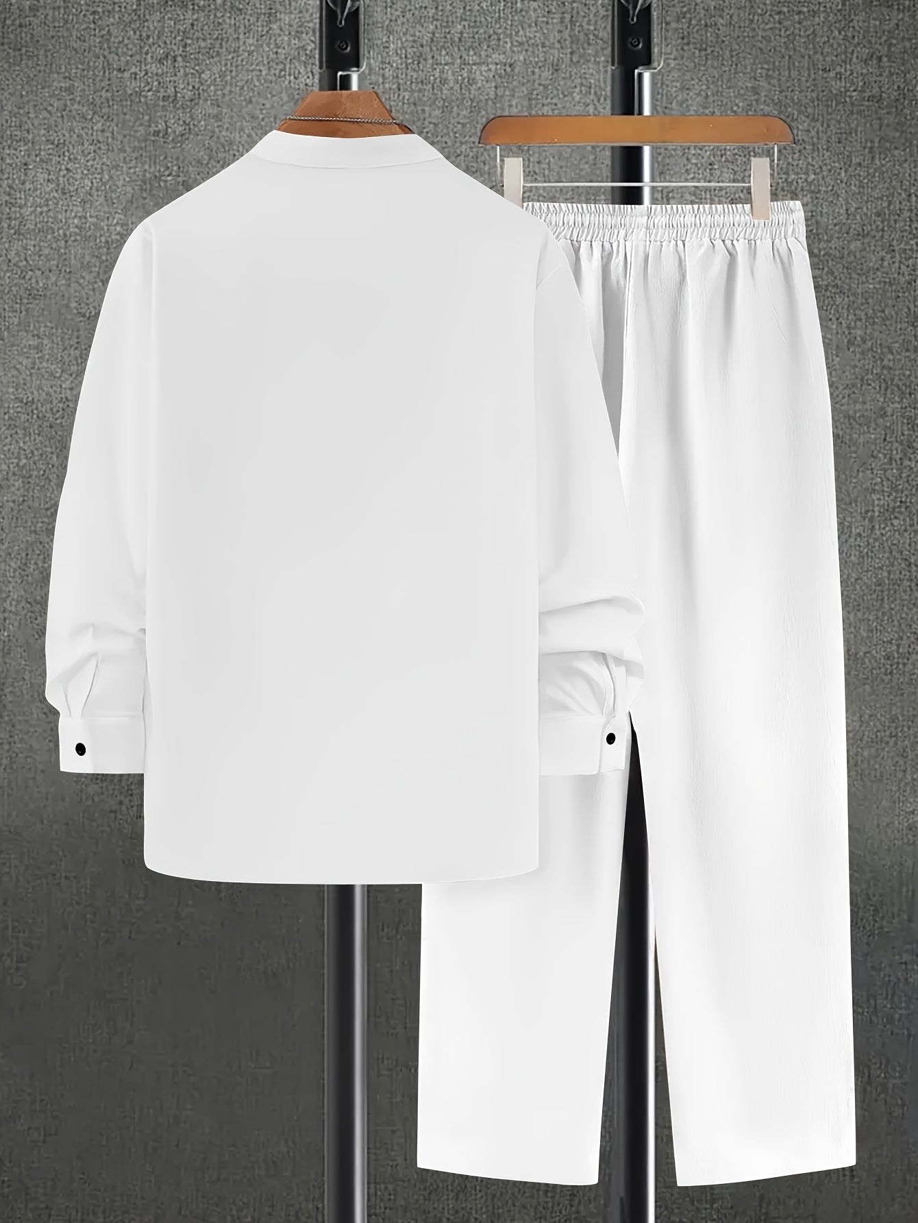 Set di moda da uomo con stampa, stampa testurizzata bianca pura casual, perfetto per feste, riunioni casual e abbigliamento quotidiano, completo casual con collo alto per tutte le stagioni.