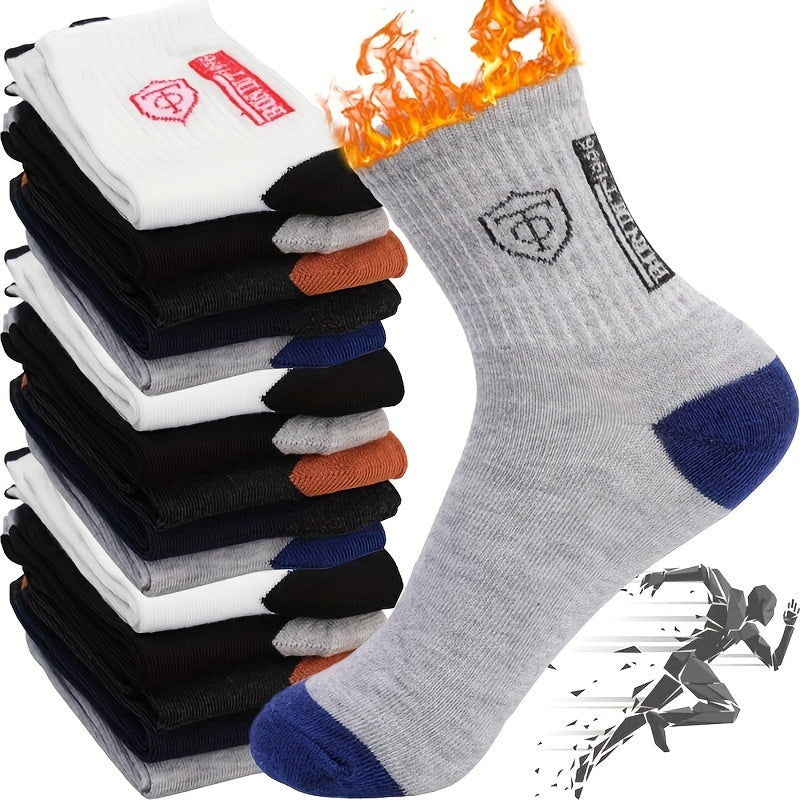 20 paia di calzini sportivi in poliestere per uomo, tessuto tricotato traspirante, motivo alfabetico, calzini caldi e spessi per tutte le stagioni, 100% poliestere