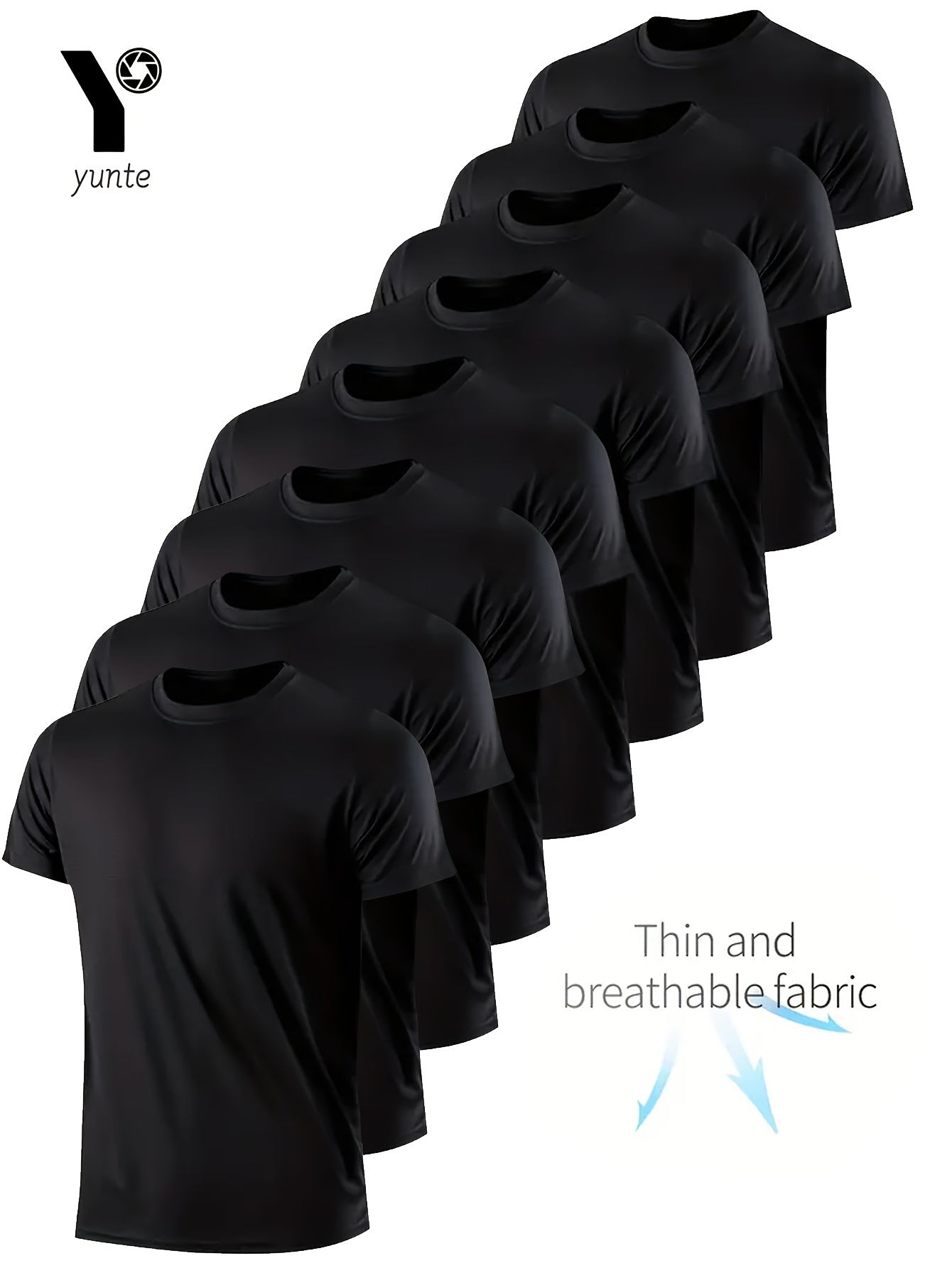 8 Magliette Ultra Leggere Uomo YUNTÉ - Traspiranti, Assorbenti, Poliestere, Collo Tondo, Maniche Corte - Ideali per Palestra, Corsa e Fitness, Leggere e Comode, Abbigliamento Sportivo