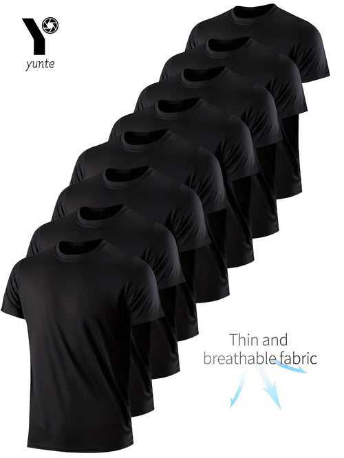 8 Magliette Ultra Leggere Uomo YUNTÉ - Traspiranti, Assorbenti, Poliestere, Collo Tondo, Maniche Corte - Ideali per Palestra, Corsa e Fitness, Leggere e Comode, Abbigliamento Sportivo