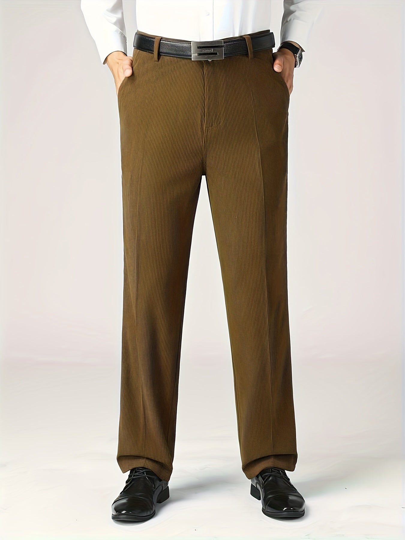 3 pezzi Pantaloni Eleganti da Uomo in Velluto a Coste - Casual Business Leggero, Semi-Formale, Tinta Unita, Vestibilità Regolare, Comfort per Tutte le Stagioni, Marrone, Blu Navy, Perfetti per Ufficio o Abbigliamento Casual, Abbigliamento da Ufficio|Aspet