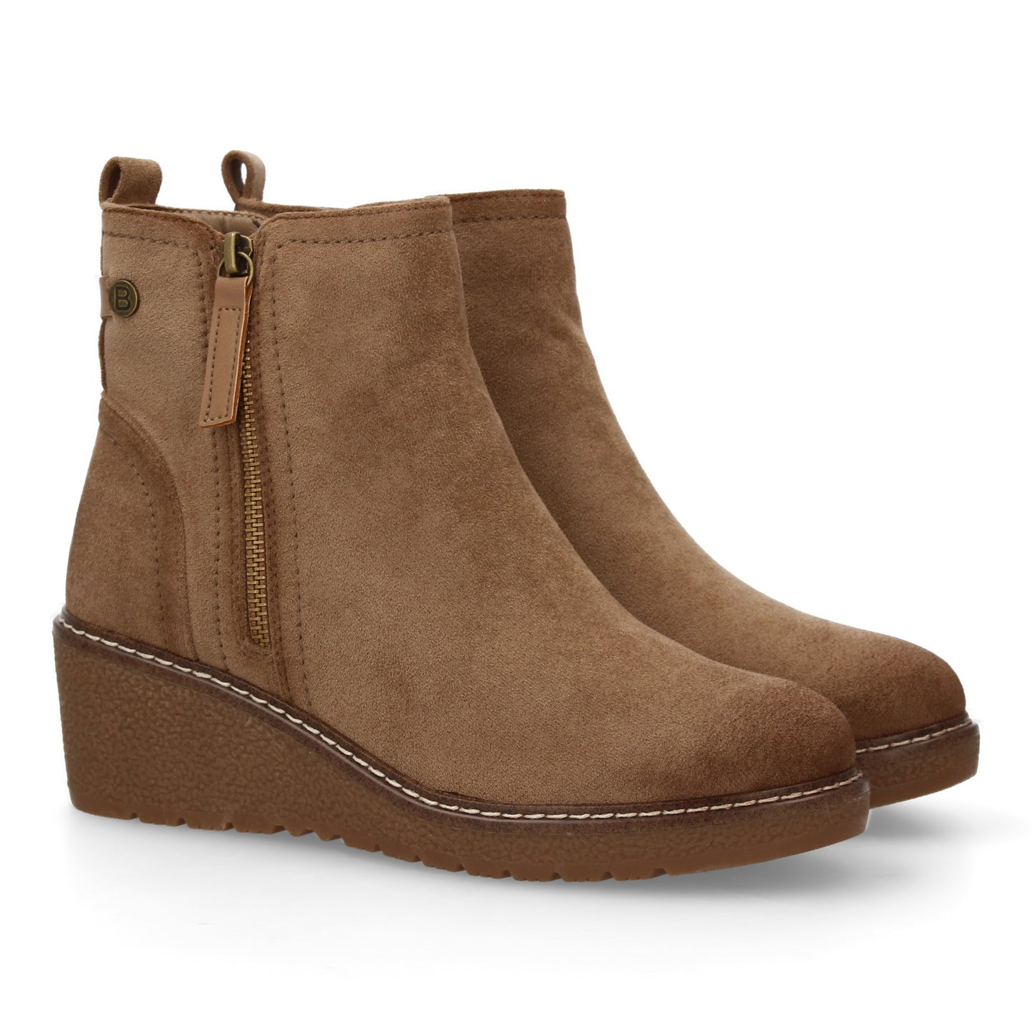 Stivaletto con Zeppa Donna, Design Comodo ed Elegante. Dettagli Cuciti con Chiusura a Cerniera e Linguetta Posteriore. Perfetto per Autunno e Inverno