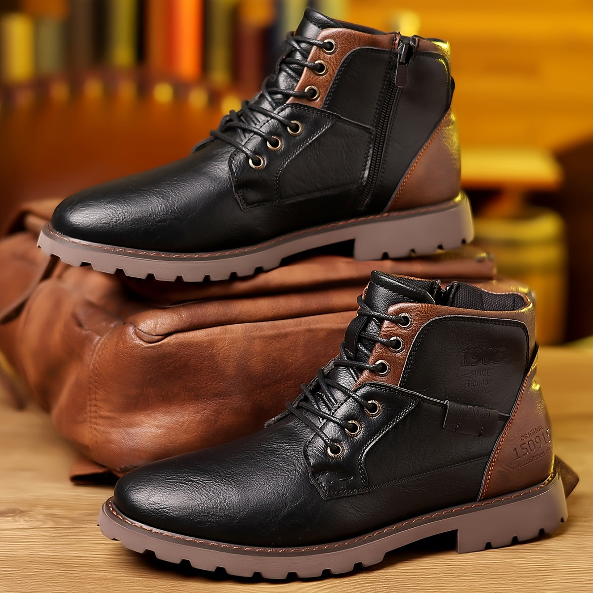 Stivali Stringati Da Uomo, Scarpe Da Passeggio Casual Con Cerniere, Stivali Ispirati Agli Stivali Di Servizio