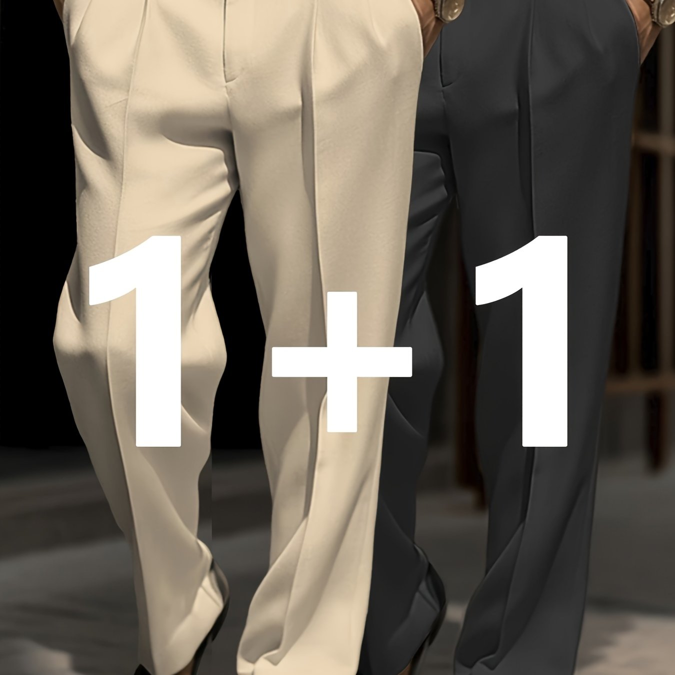 1+1 Set di 2 Pezzi Pantaloni Chino Casual Uomo Loose-Fit per Business