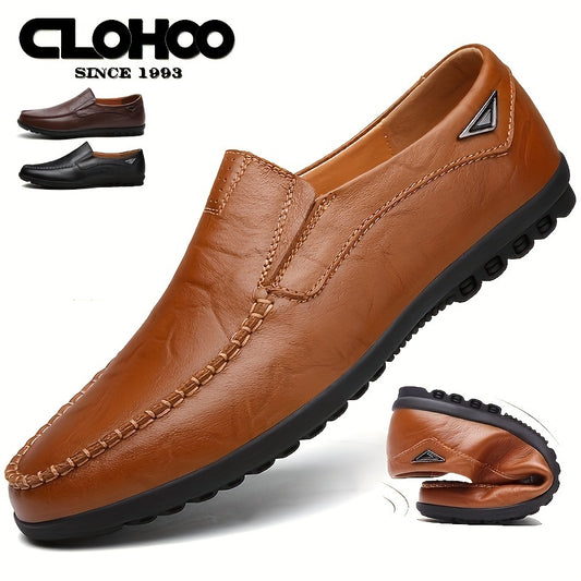 Scarpe da uomo in pelle di mucca divisa CLOHOO, tomaia in pelle scamosciata di colore solido, comode scarpe mocassino antiscivolo con resistente suola in gomma, calzature da ufficio per uomo