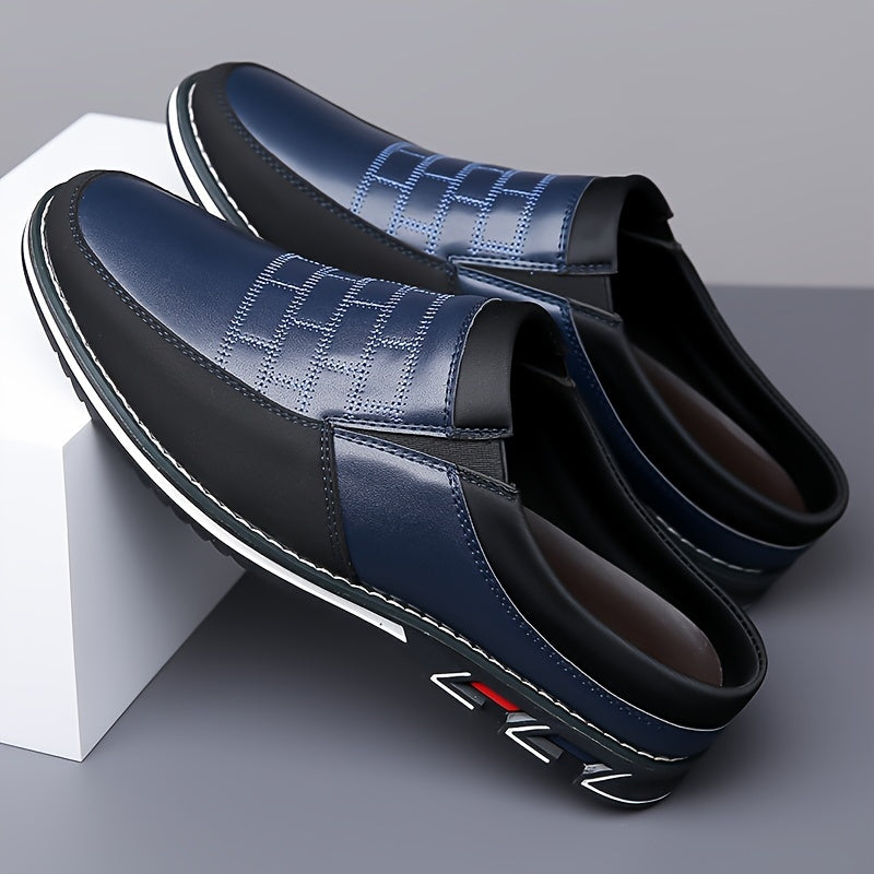 Stile vintage retrò, pantofole comode e antiscivolo da uomo di grandi dimensioni, tomaia in PU, suola in gomma, fodera in PU, adatte per uomo, chiusura slip-on, design a tinta unita.
