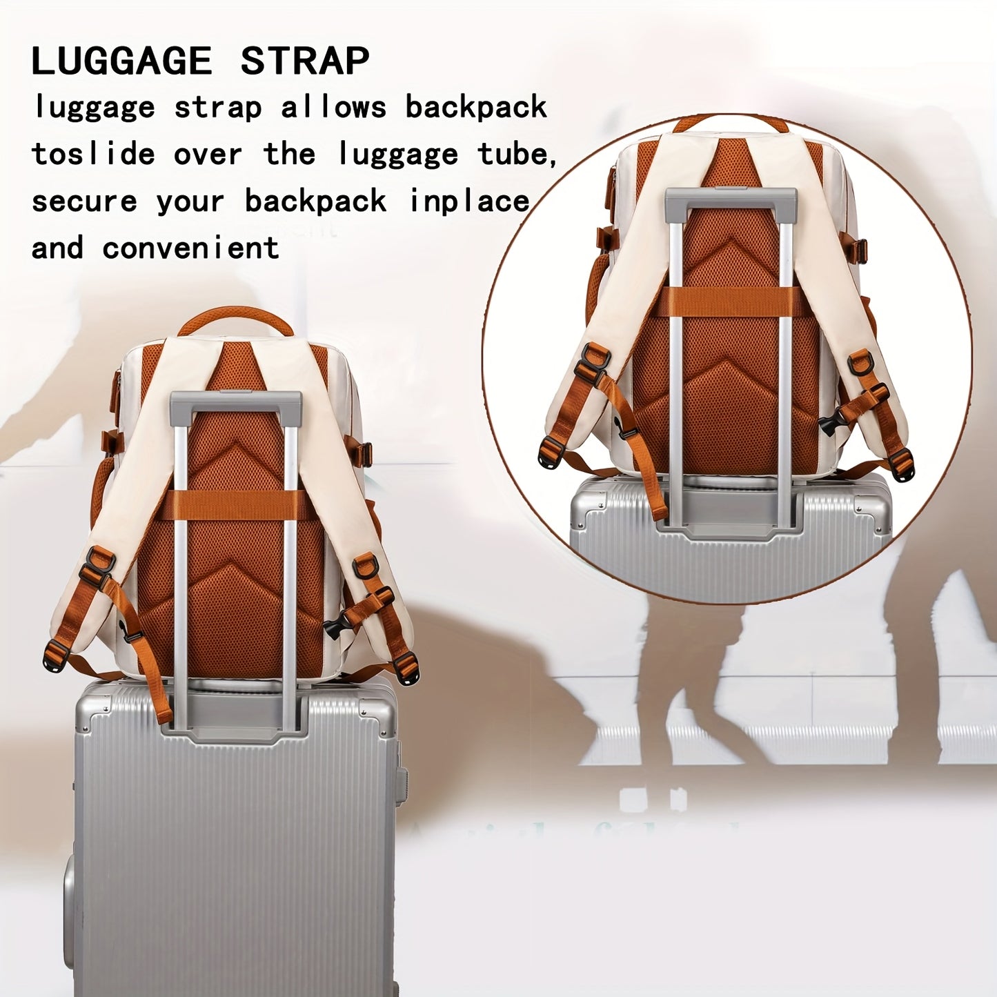 ZAINO DA VIAGGIO PER LAPTOP APPROVATO DALL'AEROPORTO da 39.62 cm con Scomparto per Scarpe e Cinghia per Bagaglio - Zaino Resistente per Affari ed Escursionismo in Beige e Marrone, Scomparti Multipli, Spallacci Regolabili, Solo Lavaggio a Mano, Design Eleg