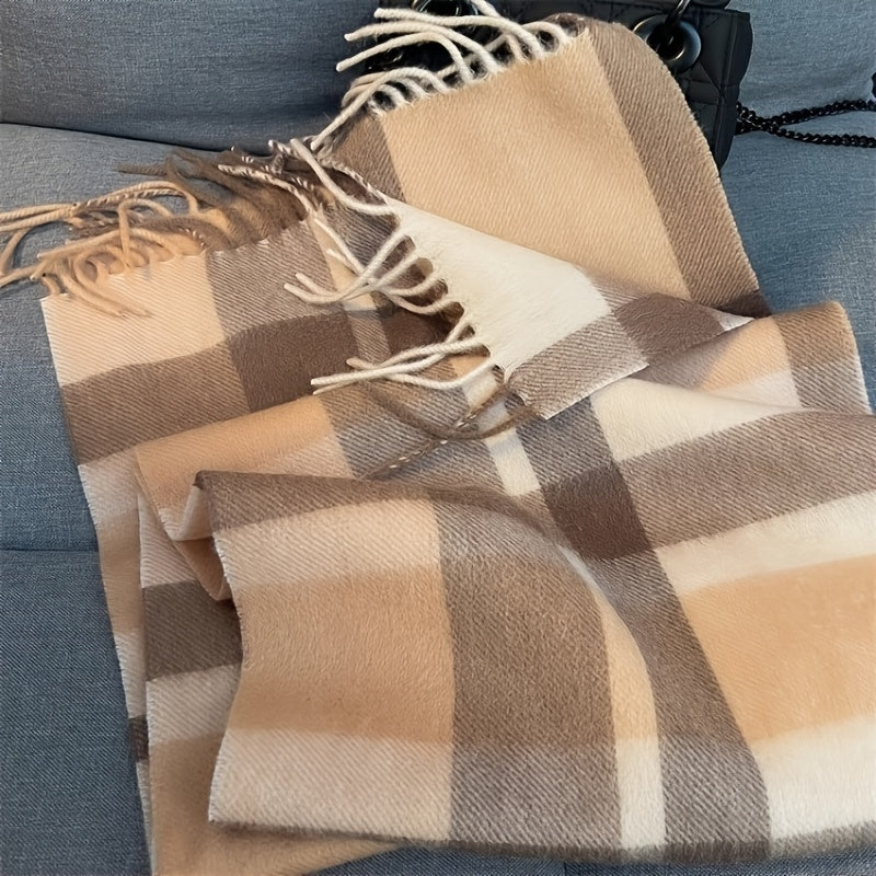1pz Sciarpa Scialle in Lana 100% a Quadri per Donne e Uomini - Modello Tartan Beige/Marrone/Tan, Morbido e Caldo per l'Inverno, Collo a Quadri Beige e Marrone, Sciarpa Unisex Casual ed Elegante per Esterno, Ufficio, Regalo di Compleanno (Lavabile a Mano)