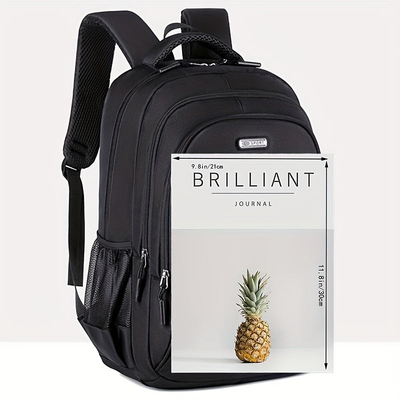 Zaino da Viaggio di Grande Capacità per Uomini - Nylon Resistente, Spallacci Regolabili, Borsa Multiscomparti per Affari e Scuola, Nero, Zaino da Viaggio
