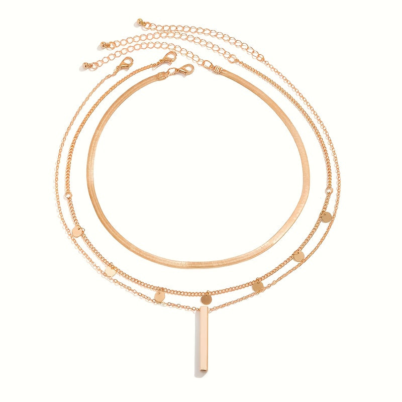 3pz Elegante Set di Collane Multi-Livello ispirate al Vintage, Lega di Zinco, con Pendenti a Disco e Fiocchi, per Donne, Ideale per l'Abbigliamento Quotidiano e le Occasioni Speciali